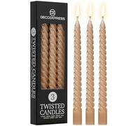 DECO EXPRESS Dinner Candles Pack of 3 or 6 Twisted Non Drip Coloured Spiral Candles Long Lasting 6 Hours Burn Non Scented (Cappuccino, Pack of 3)