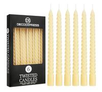 DECO EXPRESS Dinner Candles, Pack of 3 or 6 Twisted Non Drip Spiral Candles, 6 Hours Burn Time Coloured & Non Scented, Mother’s Day & Dinner Decor Idea (Ivory, Pack of 6)