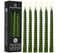 DECO EXPRESS Dinner Candles, Pack of 3 or 6 Twisted Non Drip Spiral Candles, 6 Hours Burn Time Coloured & Non Scented, Mother’s Day & Dinner Decor Idea (Metallic Olive, Pack of 6)