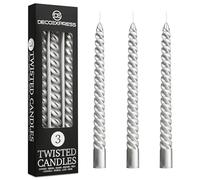 DECO EXPRESS Dinner Candles, Pack of 3 or 6 Twisted Non Drip Spiral Candles, 6 Hours Burn Time Coloured & Non Scented, Mother’s Day & Dinner Decor Idea (Silver, Pack of 3)
