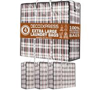 DECO EXPRESS Laundry Bags Large - Pack of 4 - XXL - 75 L Strong Reusable Storage Bags with Zips for Moving, Shopping, Packing and Laundry (76 X 59 X 24 CM) (Pack of 4)
