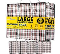 DECO EXPRESS Laundry Bags XL, Pack of 5, 75L Strong, Durable & Reusable Extra Large Storage Bags with Zips, Ideal for Moving, Shopping, Packing, Laundry & Clothes Storage (60 X 50 X 25 CM)