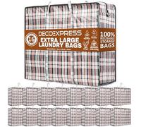 DECO EXPRESS Laundry Bags XXL, Pack of 16, 107L Strong, Durable & Reusable Extra Large Storage Bags with Zips, Ideal for Moving, Shopping, Packing, Laundry & Clothes Storage (76 X 59 X 24 CM)