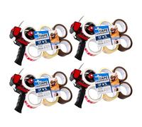 DECO EXPRESS Packaging Tape Dispenser Gun and 6 Rolls Parcel Tape Strong Brown Fragile Clear Heavy Duty for Packing Boxes Moving House Essentials (Dispenser Mixed, 4 Pack)