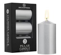 DECO EXPRESS Pillar Candles Pack of 3 Long-Lasting 30 Hours Burn Time Unscented Decorative Metallic Colours (Metallic Silver, 3 Pack)