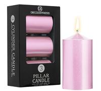 DECO EXPRESS Pillar Candles Set, Pack of 3 Unscented Large Candles, Valentine’s & Mother’s Day Decor (Metallic Rose Gold, 3 Pack)