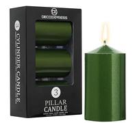 DECO EXPRESS Pillar Candles Set, Pack of 3 Unscented Large Candles, Valentine’s & Mother’s Day Decor (Metallic Green, 3 Pack)