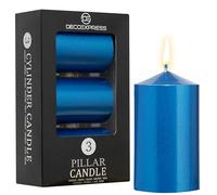 DECO EXPRESS Pillar Candles Set, Pack of 3 Unscented Large Candles, Valentine’s & Mother’s Day Decor (Metallic Blue, 3 Pack)