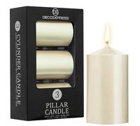 DECO EXPRESS Pillar Candles Set, Pack of 3 Unscented Large Candles, Valentine’s & Mother’s Day Decor (Metallic Ivory, 3 Pack)