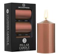 DECO EXPRESS Pillar Candles Set, Pack of 3 Unscented Large Candles, Valentine’s & Mother’s Day Decor (Metallic Copper, 3 Pack)