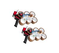 Packaging Tape Dispenser Tape Gun and 6 Rolls Parcel Tape Strong Brown Tape Fragile Tape Clear Tape Heavy Duty Tape for Packing Boxes Moving House Essentials (Dispenser Brown, 2 Pack)