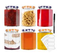 DECO EXPRESS Preserving Glass Jam Jars with Airtight Screw Lids, 250 or 500ml with Labels and Marker (Orange/Purple, 6 Pack, 250 ml)
