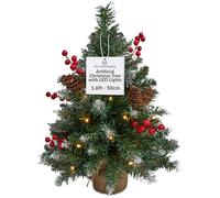 DECO EXPRESS Small Christmas Tree with LED Lights, 50cm Artificial Pre Lit Pine Realistic Festive Desktop Christmas Tree for Office Desk Bedroom