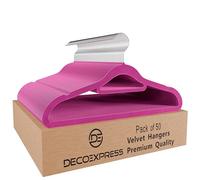 DECO EXPRESS Velvet Hangers, Multipack Non Slip Coat Hangers with 360° Swivel Hooks, Space Saving Wardrobe Organiser for Kids & Adults Clothes (Pink, 50 Pack)