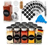 Deco Haus® Spice Jars Square Airtight Set of 12 - Modern Minimalist Spice Containers - 10.5 cm x 10.5 cm x 10.5 cm - Includes Labels & Shaker Insert - Spice Storage