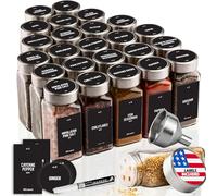 Deco haus Spice Jars Square Airtight Set of 24 [Includes Labels & Shaker Insert] - Spice Jars Set Glass - Spice Container Spice Jars - Spice Storage - Spice Organiser - Spice Storage