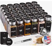 Deco Haus® Square Spice Jars Set of 36 Spice Jars with Accessories - Modern, Minimalist Spice Storage Containers - Small, Airtight, BPA-Free Glass Jars with Stainless Steel Lids - 36 Count