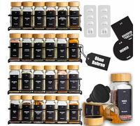 Deco Haus® Wall Spice Rack No Drilling - Set of 4 Bamboo Spice Jars & Labels - Black - 6.5 cm (D) x 29 cm (W) - Kitchen Spice Storage