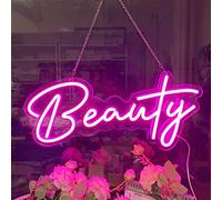 Deco LED Light Sign 22x 9 in Beauty Neon Sign Dimmable Pink Neon Light with Transparent Backer for Hair Nails Lashes Salon Store Decorative Light (Beauty)