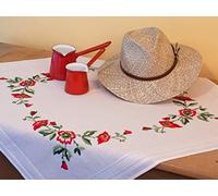 DECO-LINE Poppies 80X80CM Printed Tablecloth Embroidery KIT, WHITE