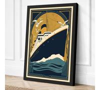 Deco Liner at Sea Art Deco Canvas Wall Art Print 24x16 Inch