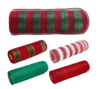Deco Mesh 10 Inch Rolls Clearance, 5 Rolls Deco Mesh 10 Inch Yard Red White Green Stripe Ribbon for Wreaths Christmas Tree Winter Holiday Party Decor