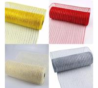 Deco Mesh Rolls 26cm x 10yd, Mesh Ribbon for Wreaths Bows Swags, Gold Silver Red White Crafting Netting for Christmas Garland DIY Holiday Door Decor(milk white + gold)