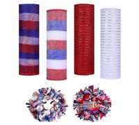 Deco Mesh Rolls for Wreath Making Metallic Foil Red Blue White Decorative Mesh Ribbons for Gift Wraping Accessories Party Decoration DIY Craft Swags Garlands 10 Inch x 10 Yards Each Roll