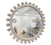 Deco Mirror With Wooden Frame, Vintage Round Bathroom Wall Mounted Vanity Mirror For Living Room Bedroom Entryway Clothing Store(50cm/19.7")