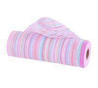 Deco Poly Mesh 10" Low-Fray Pastel Stripe Mesh for Wreath Making and Decor | Light Pink, Blue, White, Coral - Pair with Wired Ribbon, Floral Sprays, and Signs - For Spring, Summer, Easter, Christmas