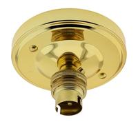 Deco Styled Ready-Assembled B22D Batten Lampholder, Metal Ceiling Rose and B22 Lampholder in Brass Finish, UK Made