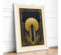 Deco Sunburst Art Deco Framed Wall Art Print A4 (29.7×21cm) White, Wall Decor for Living Room, Bedroom, Office & Home, Ready to Hang, Art Gift