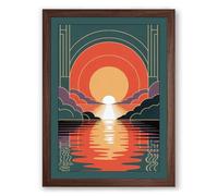 Deco Sunset Gateway Art Deco Framed Wall Art Print A3 (42×29.7cm) Walnut, Wall Decor for Living Room, Bedroom, Office & Home, Ready to Hang, Art Gift