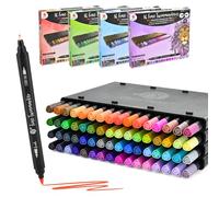 Deco Time Fine Alcohol Markers with Stackable Alcohol Marker Storage Tray - 16 Twin Exra Fine & Brush Markers - Coloured Marker Pens for Adults, Kids - Quick Dry Art Supplies for Drawing & Colouring