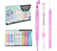Deco Time Pastel Pen Set - 6x Twin Alcohol Markers, Dual Tip Fine & Brush, 6x Ballpoint Pens, 6x Neon Twin Markers - Coloured Marker Pens for Adults, Kids - Quick Dry Art Supplies Drawing & Colouring