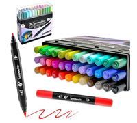 Deco Time Twin Alcohol Markers Set & Stackable Tray Storage - 36 Dual Tip Fine & Brush Alcohol Based Art Markers - Coloured Marker Pens for Adults, Kids, Professional Artist Colouring & Drawing
