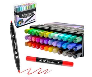 Deco Time Twin Alcohol Markers Set & Stackable Tray Storage - 36 Dual Tip Fine & Brush Alcohol Based Art Markers - Coloured Marker Pens for Adults, Kids, Professional Artist Colouring & Drawing