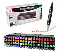 Deco Time Twin Alcohol Markers with Stackable Alcohol Marker Storage Tray - 80 Dual Tip Fine & Brush Markers - Coloured Marker Pens for Adults, Kids - Quick Dry Art Supplies for Drawing & Colouring