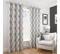 Deco Wave Fully Lined Ring Top Eyelet Curtains - Natural Grey (66"Wide x 90"Drop)