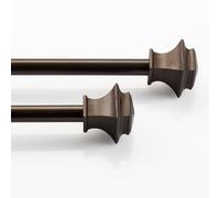 Deco Window Cafe Curtain Poles Extendable (set of2) 71 cm to 122 cm for Eyelet Curtains Windows & Doors Brown Oil Rubbed Curtain Rod Metal Rail with Decorative Square Finials and Brackets Set (16 MM)
