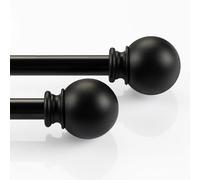 Deco Window Curtain Pole for windows 71 to 122 cm Adjustable 16mm Extendable Drapery Rod with Ball Finials (Black Matt,2 Pc)