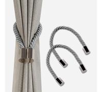 Deco Window Magnetic Curtain Tiebacks for Window Drapes Strong Rope Holdback Buckles, Decorative Weaving Design, Easy to Use Curtain Tie Backs for Home, Living Room & Bedroom (Pack of 2, Pearl Blue)