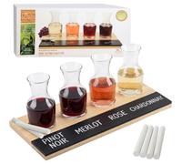 D'Eco Wine Tasting Flight Board Set, Wood Chalkboard & 4 Decanter Glasses | 6 oz Glasses & Wooden Paddle w Chalkboard for Sampling, Great for Charcuterie Boards, Custom Wine Taste Testing & Date Night
