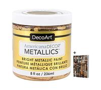 DecoArt Americana Decor Metallics 24K Gold Paint - 8oz Metallic 24K Gold Acrylic Paint - Water Based Multi Surface Paint for Arts and Crafts, Home Decor, Wall Decor, Gilding Paint & Touch Ups + E-book