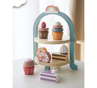 DecoBay Sustainable Wooden Toy | Pretend Play Shop for Kids 3+ | Traditional Wooden Toy Gift Sets for Boys and Girls (Dessert and Cake Stand)