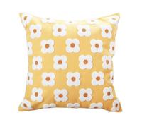 DECOBIRD Embroidery Throw Pillow Cover 18x18 Light Yellow Floral Design Home Decor Loop Embroidered Pillow Case Thick Cotton Canvas Square Cushion Cover for Couch 45x45cm, 4 Petal Flowers 1 Piece
