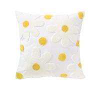 DECOBIRD Embroidery Throw Pillow Cover 18x18 White Floral Design Home Decor Loop Embroidered Pillow Case Thick Cotton Canvas Square Cushion Cover for Couch 45x45cm, 1 Piece