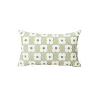 DECOBIRD Green Home Decor Floral Loop Embroidery Lumbar Throw Pillow Cover 12x20 Inch Solid Color Canvas Backside, Durable Boho Soft Cushion Cover 30x50cm, 1 Piece