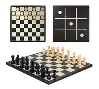 Decoded Games Chess and Droughts - 3-in-1 Chess, Draughts and Tic-Tac-Toe - Wooden Set, Double-Sided 28cm Game Board - Fun Family Games for Adults and Kids - Ideal for All Ages