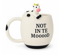 Decodyne 14 Ounce White Porcelain Cow Cartoon Mug, Perfect for Home, Holds 14 Fluid Ounces, Reusable, Dishwasher Safe, White Elephant Gifts, Christmas, Birthday, Housewarming